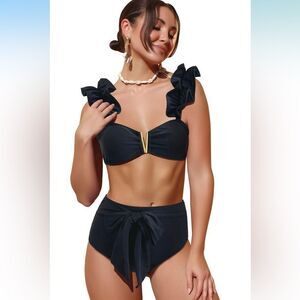 Sporlike Black Ruffle Bikini Sz L
